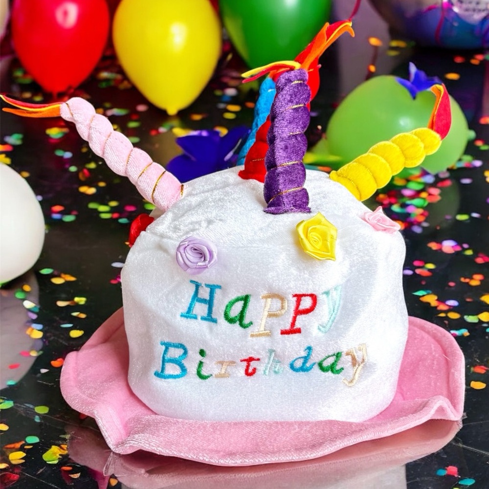 Novelty Plush Happy Birthday Cake Hat With Candles NEW Fun Party Idea